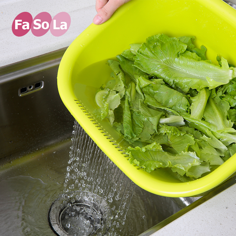 Fasola洗菜篮客厅水果盘果篮塑料洗菜篮子长方形盆菜篮厨房沥水篮