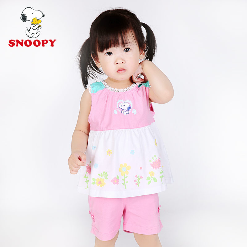 史努比童装2015正品snoopybaby夏装女童纯棉无袖宝宝婴幼儿套装