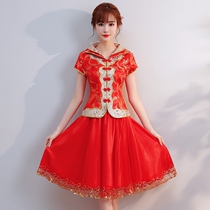 Toast dress bridal dress Chinese wedding dress 2021 summer new bridal cheongsam dragon and phoenix coat short large size thin