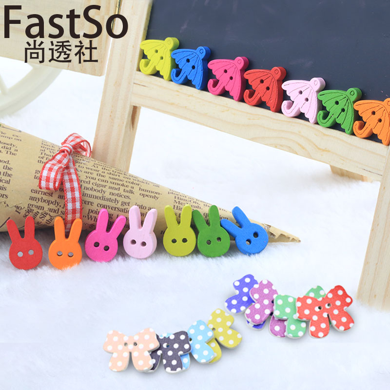 Color Cartoon Wooden Buttons WOOD BUCKLE CHILDREN'S BABY CHAI SWEATER SWEATER DIY HANDMADE DRAWING MAKING MATERIAL