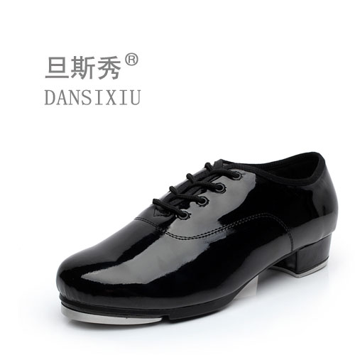 (Dans show) bright leather tap dance shoes straight sole women's unisex dance shoes aluminum alloy