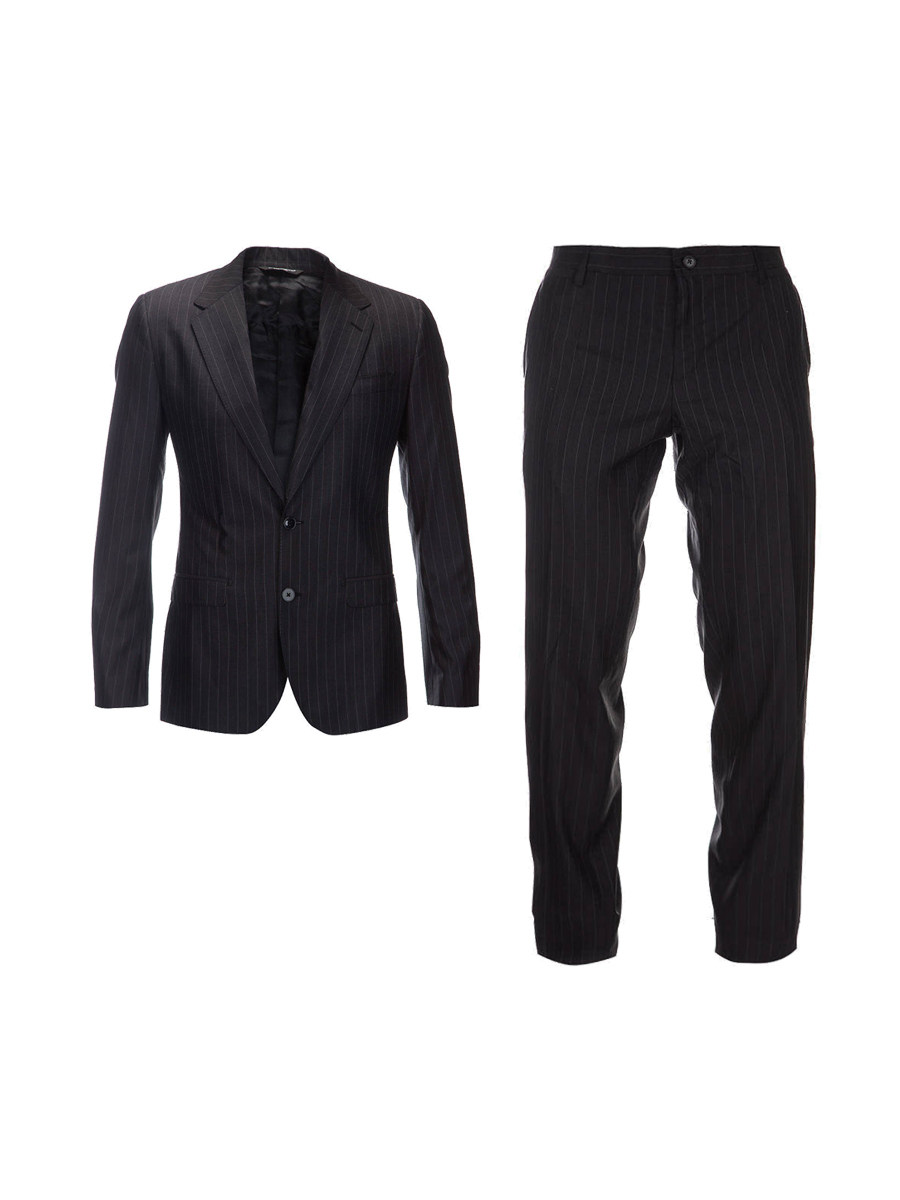 Dolce&Gabbana 黑色条纹大平驳领两粒扣西服套装