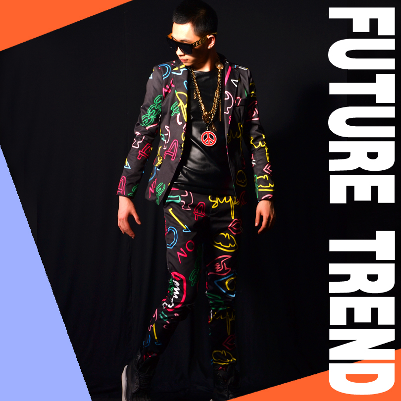 Exclusive ] Nightclub male singer DSDJ Right Zhilong GD neon suit set bar performance clothing accessories