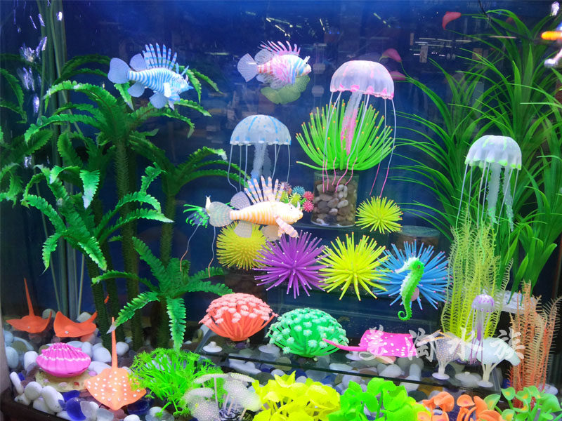 Fish tank high simulation jellyfish aquarium landscaping decoration coral water grass floating fluorescent fake jellyfish multi-color wholesale