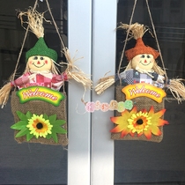 Kindergarten classroom doors and windows Wall decoration Hanging grass railing fence wall Pastoral wind wall decoration straw weaving