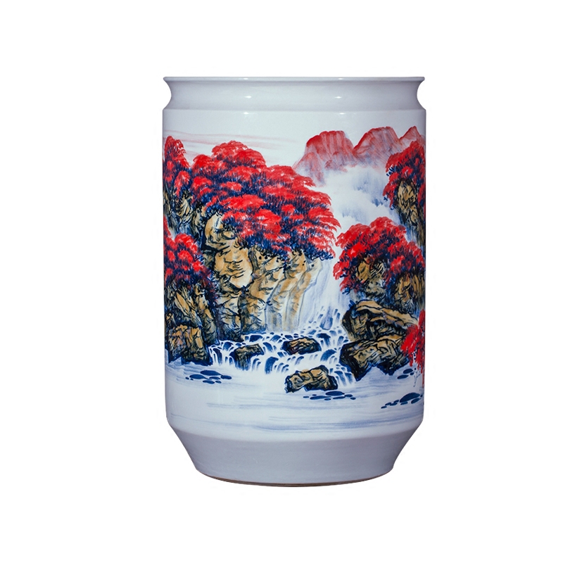 Jingdezhen ceramics famous hand - made landing big vase high furnishing articles furnishing articles sitting room adornment calligraphy and painting scroll cylinder