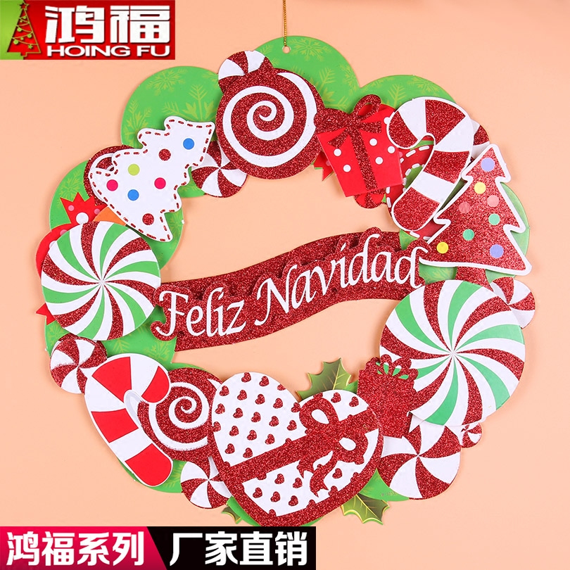 Christmas decoration garland three-dimensional color printing shopping mall hotel window glass pendant holiday decoration garland pendant