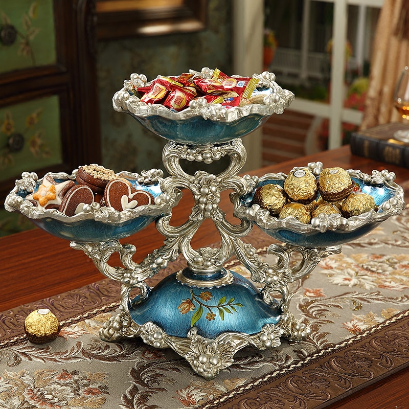 European luxury fruit plate Decorative dried fruit plate American living room household double-layer snack candy plate Creative nut plate