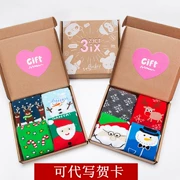 Cặp đôi mùa đông cotton hoạt hình Giáng sinh vớ hươu dễ thương Santa Claus nam và nữ hộp quà 4 đôi vớ