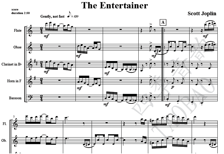Joplin The Entertainer Woodwind Quintet Score Score Audio