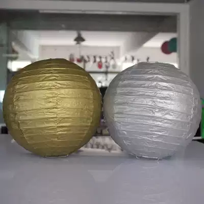 Gold and silver paper lantern round folding handicraft metal color paper lampshade wedding decoration stage decoration props