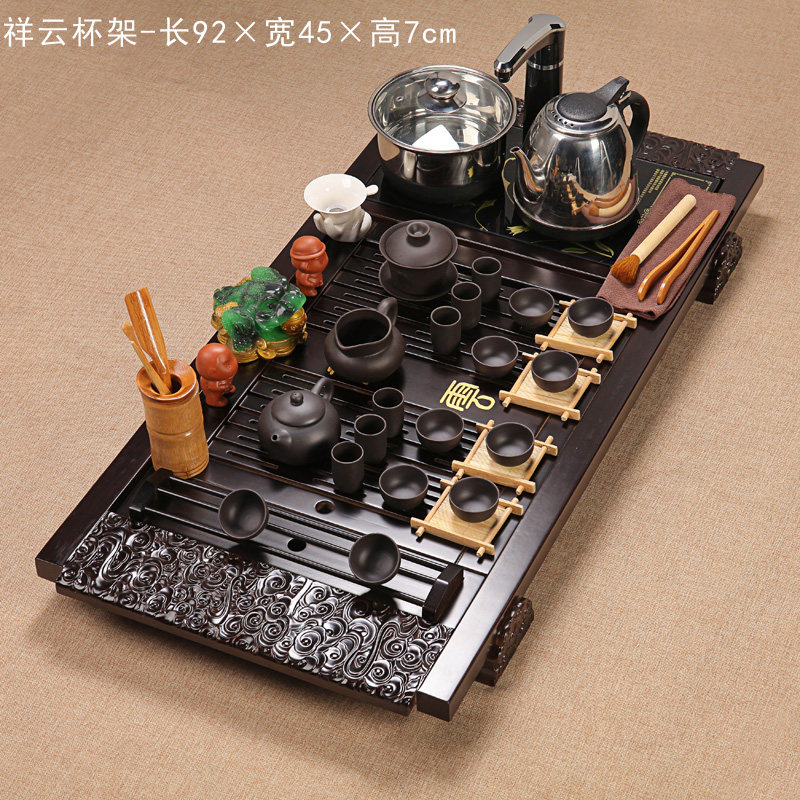 Complete set of kung fu tea set purple sand ice crack ceramic kung fu tea set set solid wood tea tray induction cooker four in one