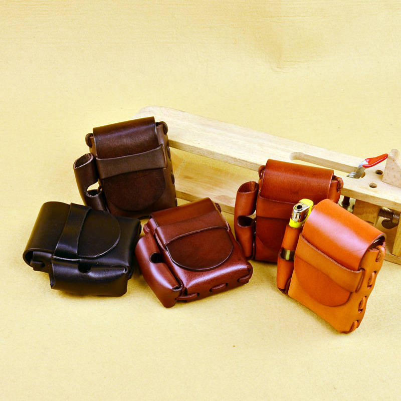First layer cowhide retro men's dual-use lighter cigarette case hand-worn belt pocket leather storage cigarette case leather case