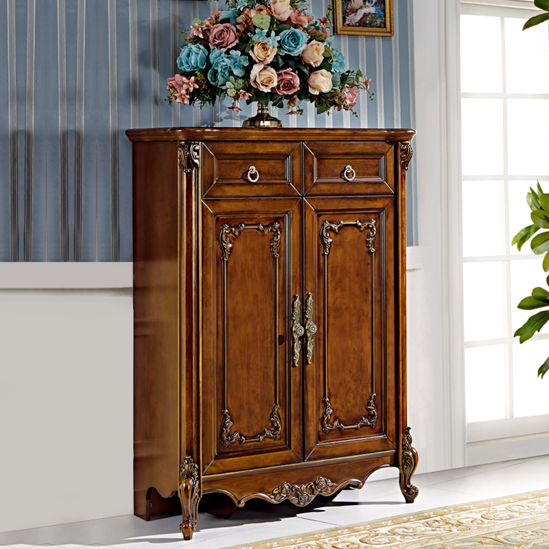 优恋家美式复古实木四门鞋柜