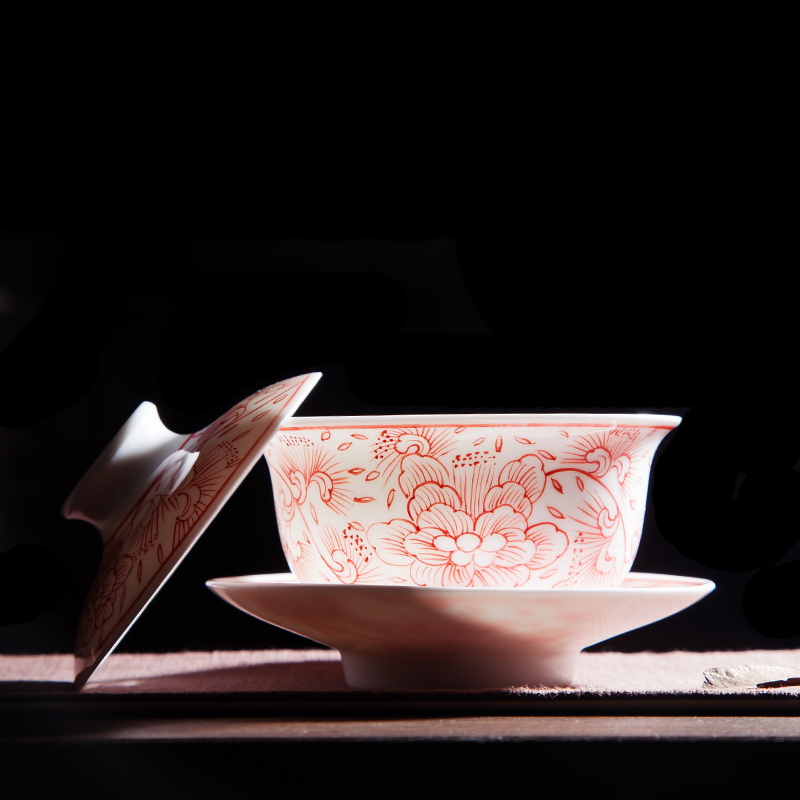 Jingdezhen ceramic hand - made heavy tureen kung fu tea set manually hand grasp three of the bowl bowl of tea is small