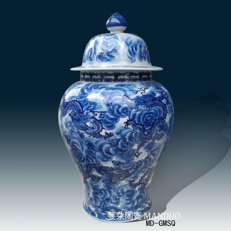 Jingdezhen hand - made dragon the general pot of dragon in the day general porcelain jar of 60-65 - c m general tank