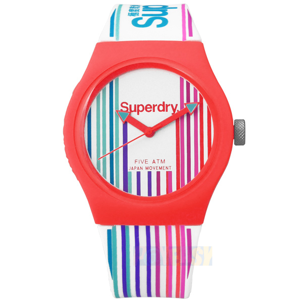 Superdry/SYL173U/潮流多彩直纹运动矽胶腕表白x萤光橘38mm