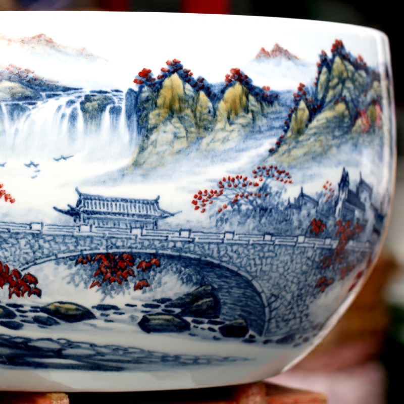 Jingdezhen ceramic goldfish bowl hand - made landscape painting fish bowl the tortoise cylinder home sitting room office desktop furnishing articles