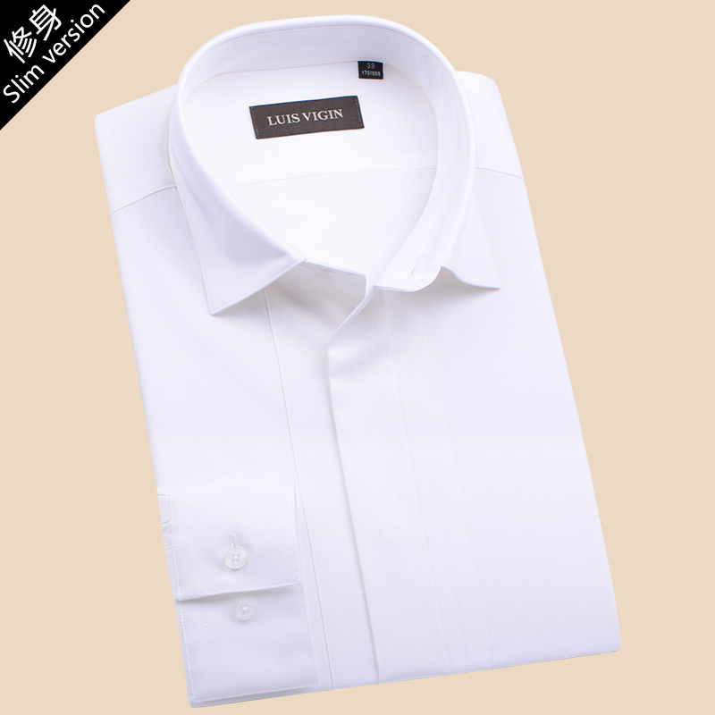 Luis Vigin High-End Fashion White Figure-Eight Collar Pure Cotton Long-Sleeved Shirt Formal Shirt Men's Clothing C202