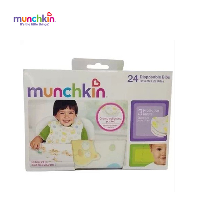 美国直邮Munchkin 宝宝一次性纸围嘴 围兜饭 兜口水巾24件装*2组