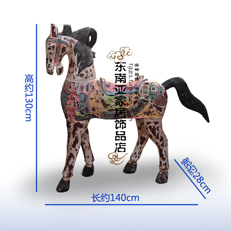 Thai home ornament pendulum decorated by hand engraving as old all-solid-wood Trojan horse pendulum piece Handicraft Special horse