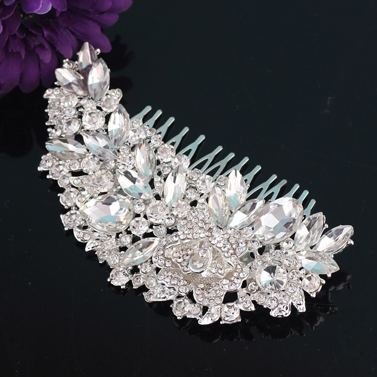 Water Drill Comb Gorgeous Inserted Comb Crystal Bridal Flowers Comb European and American Wedding Hair Inserts Art Styling Headwear