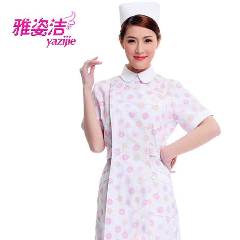 Elegant Nurse Sweatshirt Short Sleeve Summer Drugstore Beauty Suit White large Coat Round Collar flap ICU Little Broken Flowers Work Suit 1