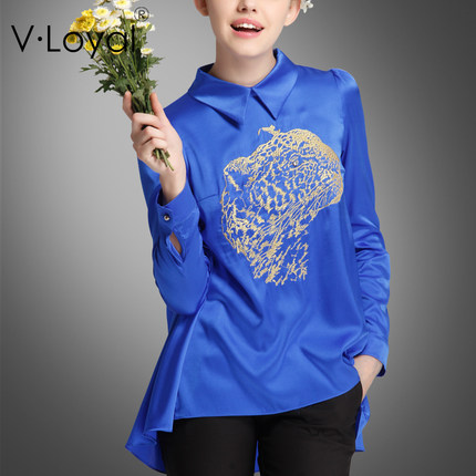 2018春夏绣花重磅真丝衬衫 欧美女装宽松大码