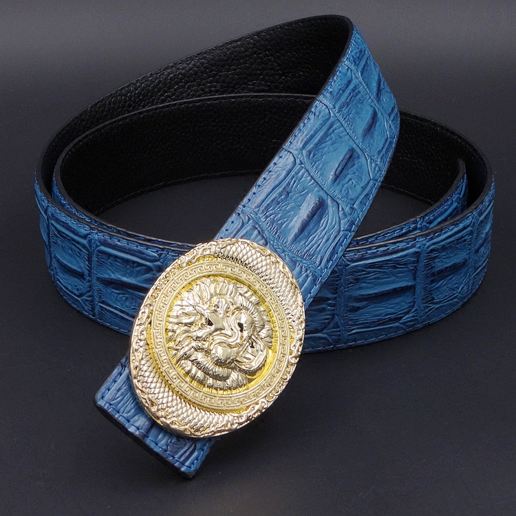 Lion Head Smooth Buckle Strap Man Genuine Leather Crocodile Tattooed Belt Beast leather individuality Youth Korean version casual pants strap