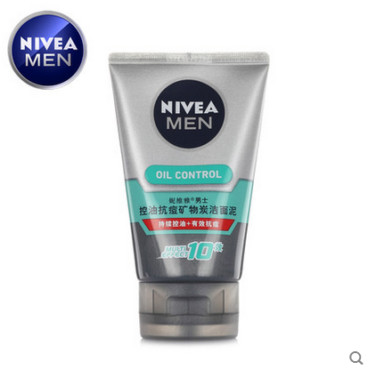 Nivea/妮维雅男士洗面奶 控油抗痘矿物炭洁面泥100g 祛痘去黑头