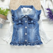 Quần áo trẻ em cô gái vest mùa xuân và mùa thu Hàn Quốc phiên bản của bé denim hoang dã vest 2018 mới mùa xuân trẻ em phần mỏng áo sơ mi