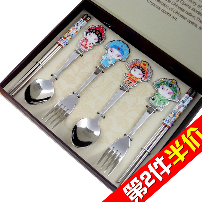 【天猫超市】【第二件半价】华典世通礼品餐具 京剧不锈钢六件套