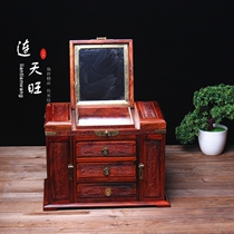 Big red sour branch antique carved jewelry cosmetic box mirror box mahogany mausoleum beauty dressing box jewelry box