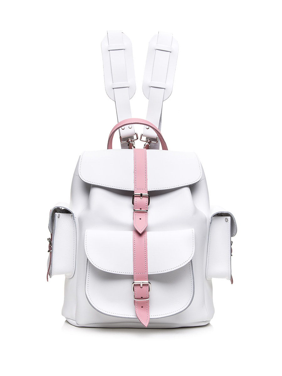 Grafea 白色拼粉色针扣搭带双贴袋双肩包