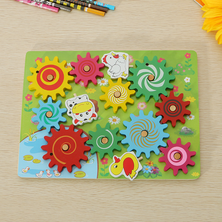 Wooden Children Toy Animal Gear Game Combinations Turn Children Fun Puzzle Wooden Toys 3-6 years old