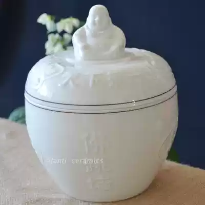 Foreign trade original single Dehua white porcelain 1600ml water-proof stew pot Buddha jumping over the wall large stew pot with lid soup pot Hotel tableware