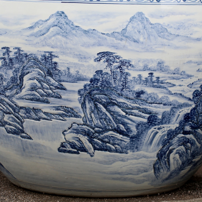 Jingdezhen ceramic its hand - made landscape painting the sitting room aquarium household garden furnishing articles calligraphy and painting the tortoise cylinder