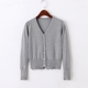 Áo len 2017 cổ chữ V dài tay áo len nữ cardigan bên ngoài eo cao ngắn áo len mỏng áo khoác mỏng áo len tăm Cardigan