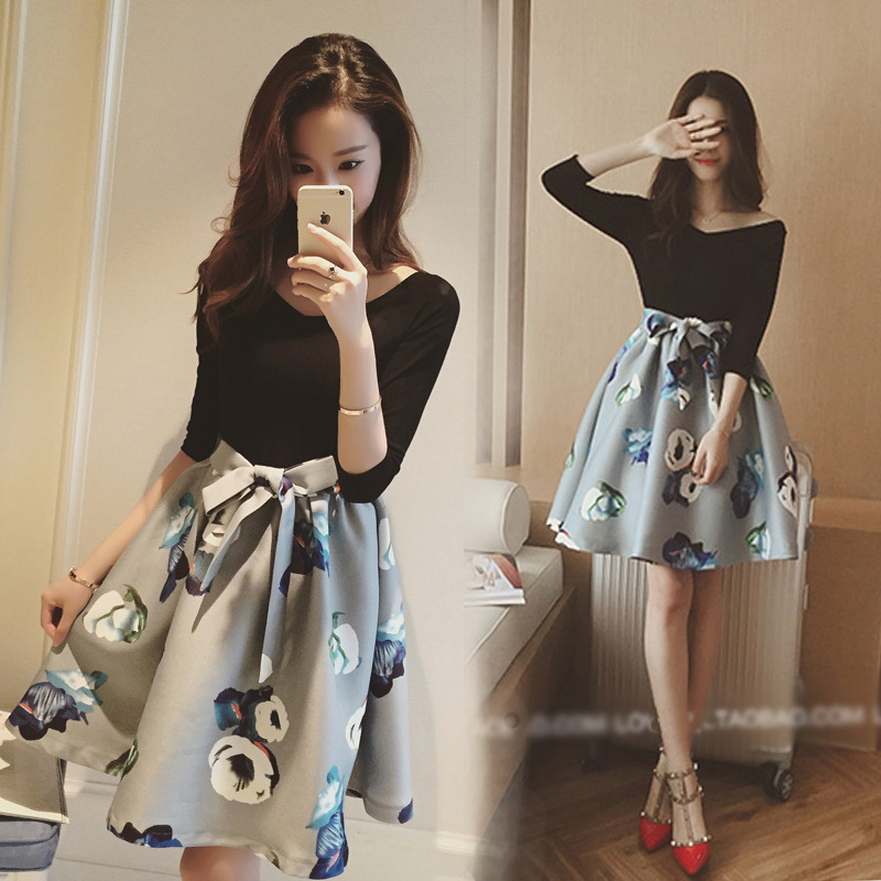 2022 spring and autumn new women's dresses slimming banquet dresses annual meeting small dresses tutu skirt printing dresses