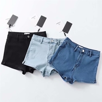 () European and American slim high elastic denim shorts feet small split high waist show legs long hip hot pants women