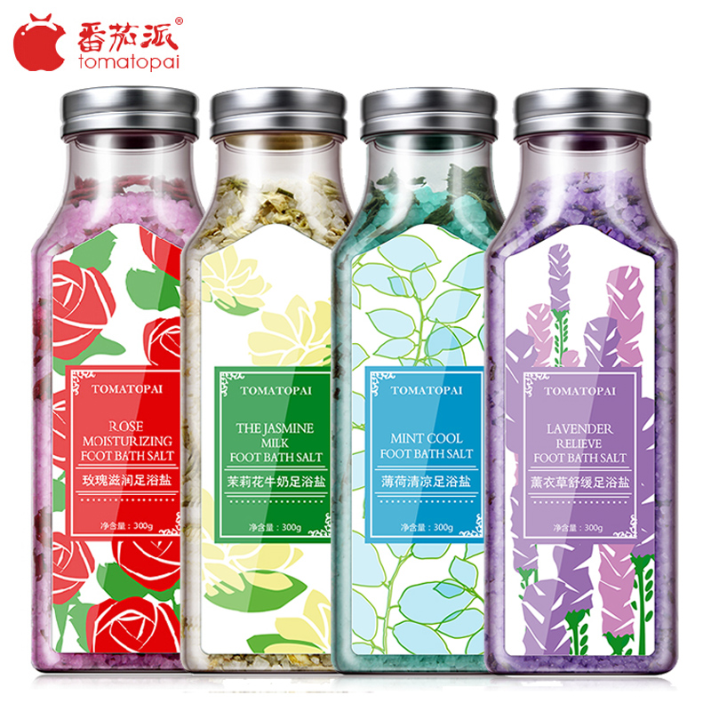 番茄派清香足盐300g去角质去死皮泡脚丝滑嫩白美脚舒缓足部薰衣草