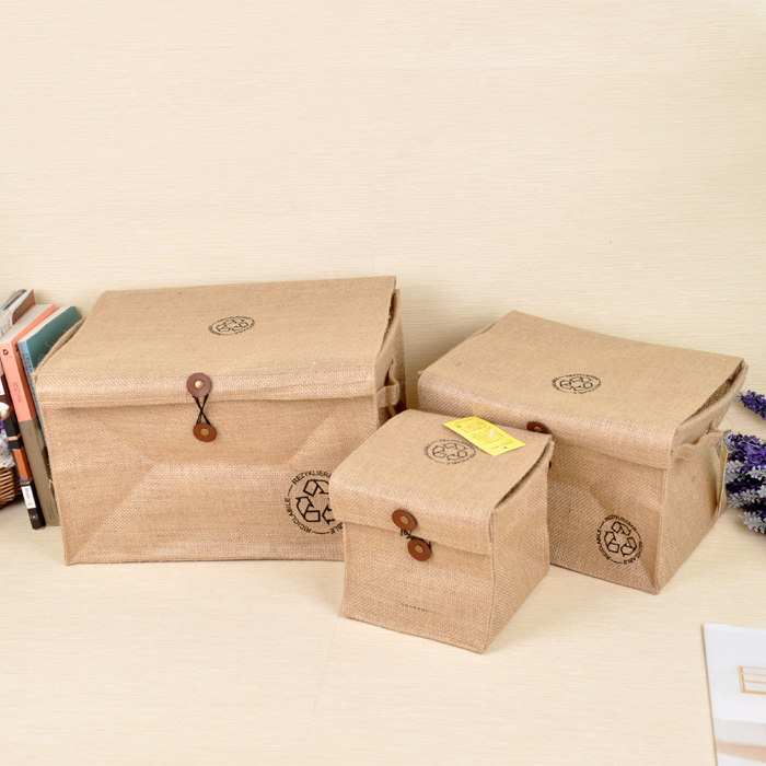 Retro linen storage box ZAKKA covered jute storage box finishing basket file cosmetics desktop finishing box