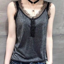 European new spring and summer lace V-neck camisole women show thin sexy silver silk sleeveless base shirt top