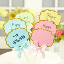 Double bow handwritten birthday cake decoration toothpick card insert handwritten card baking decoration supplies