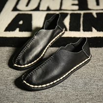 Super soft all cowhide hand-sewn Chinese casual mens shoes Japanese retro loft loafers a pedal