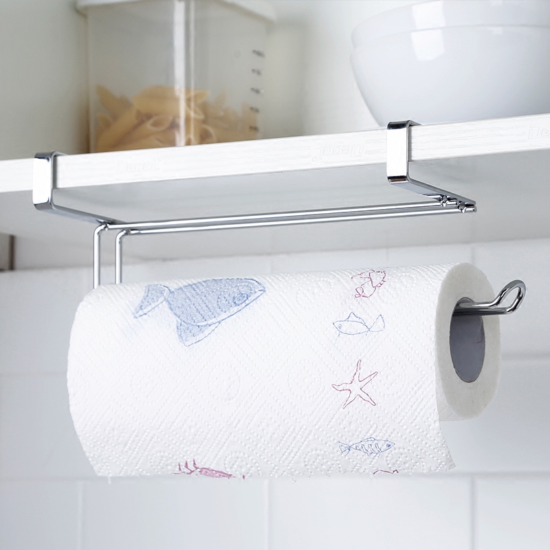 Japan-style overall cabinet hanging rolls toilet paper rack free of punching wall-mounted kitchen towels for home rag preservation film containing shelf