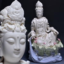 Dehua ceramic 13 inch water moon view bodhisattva sound Buddha statue home furnishings white porcelain crafts Buddhist supplies