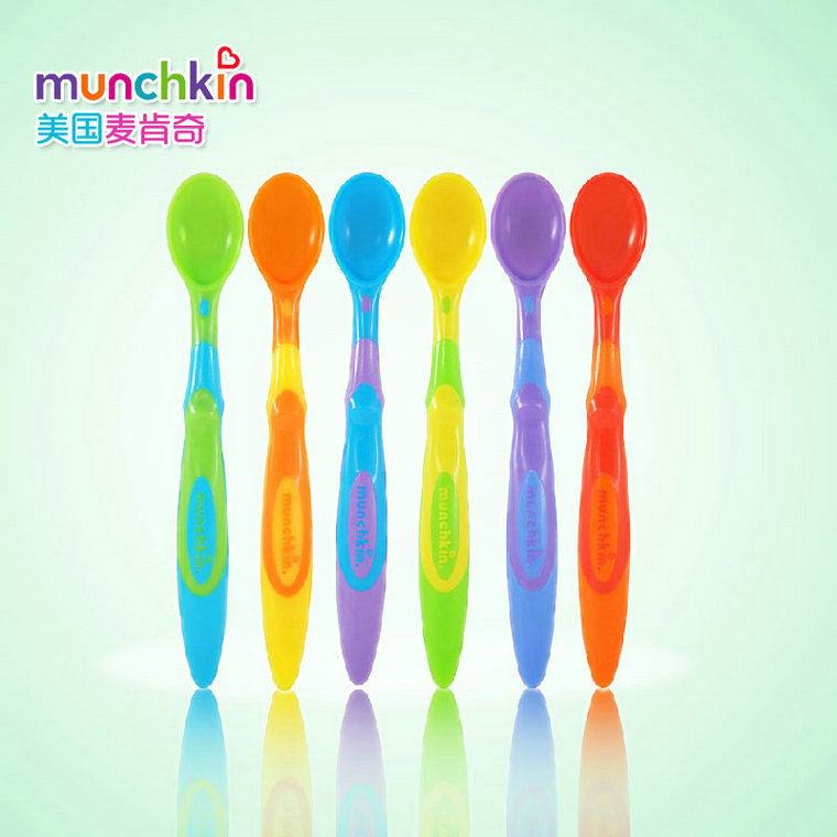 Munchkin 麦肯奇/麦肯齐软勺婴儿宝宝彩色长柄软头勺6个装