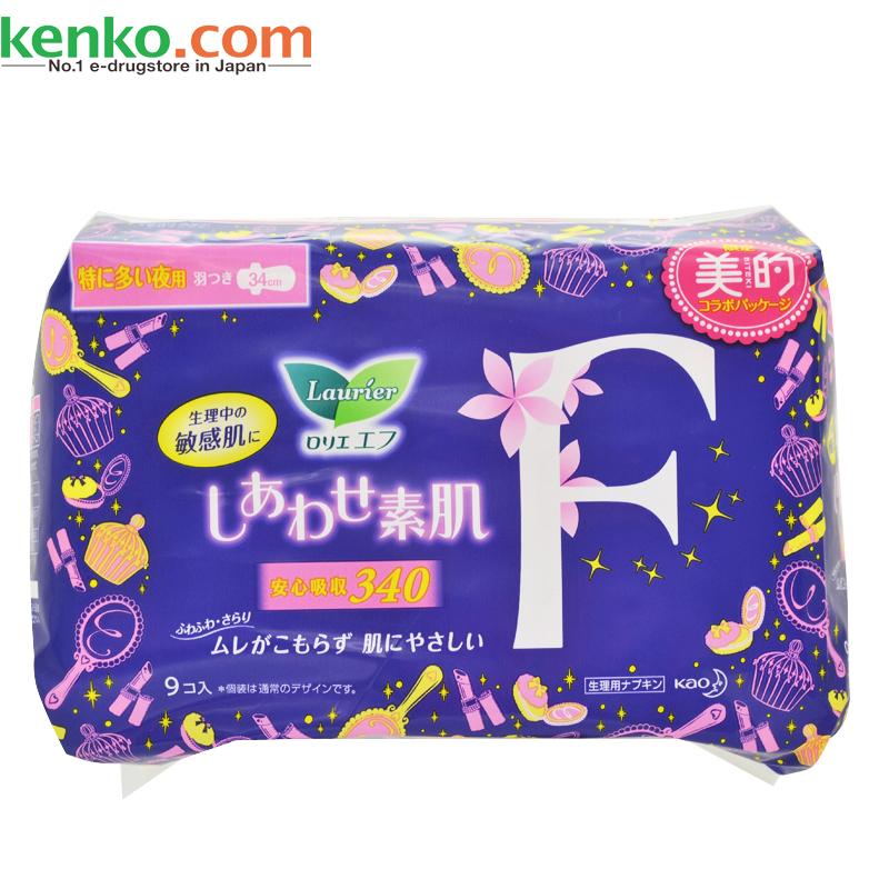 【日本直邮】日本花王LAURIER乐而雅透气棉柔F系列夜用卫生巾34cm