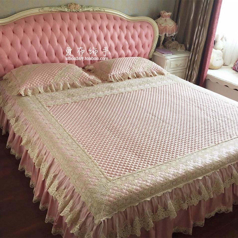 Dayi powder pink lace princess European-style bed cover bed dress silk satin three bed cover bed hat 1 8m bed skirt set to do